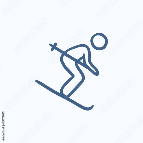 Downhill skiing sketch icon.
