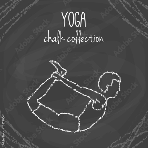 Vector yoga poses. Chalk illustrations on blackboard. International yoga day.