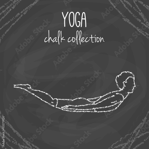 Vector yoga poses. Chalk illustrations on blackboard. International yoga day.