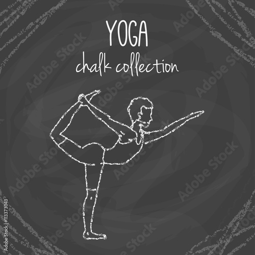 Vector yoga poses. Chalk illustrations on blackboard. International yoga day.