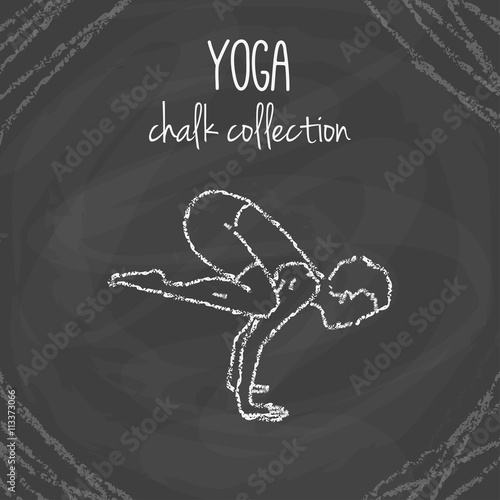 Vector yoga poses. Chalk illustrations on blackboard. International yoga day.