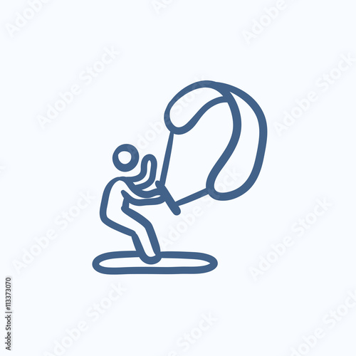 Kite surfing sketch icon.