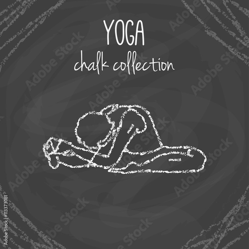Vector yoga poses. Chalk illustrations on blackboard. International yoga day.