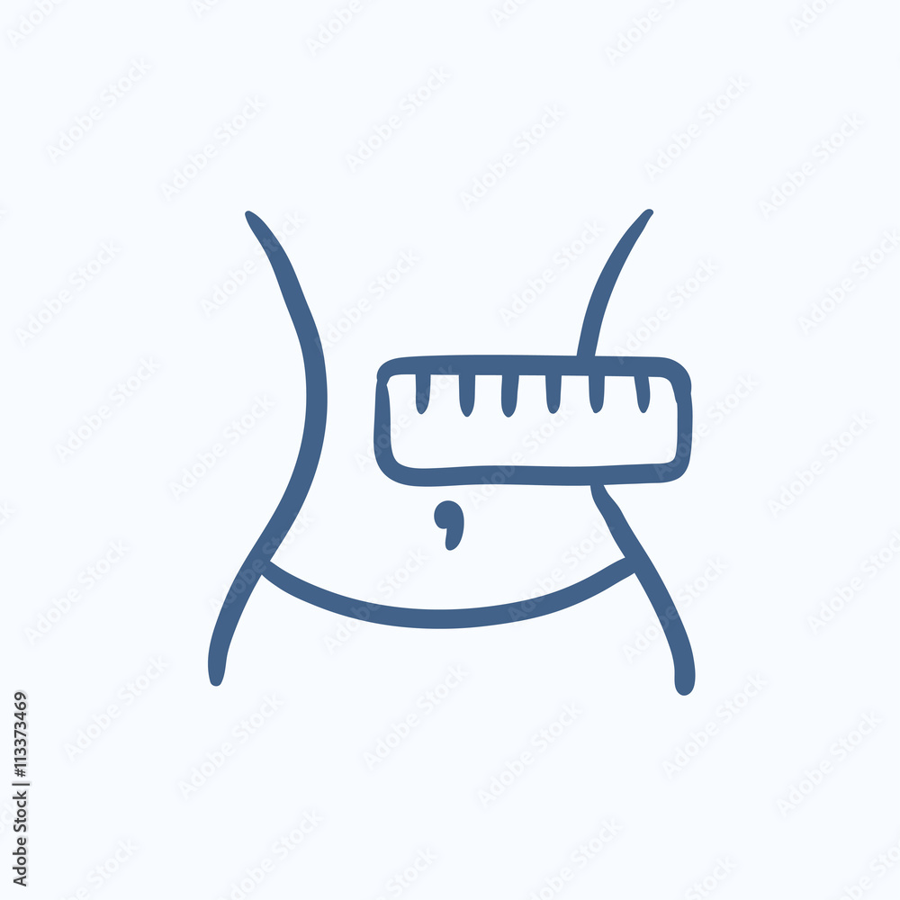 Waist with measuring tape sketch icon. Waist with measuring tape sketch icon.