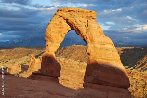 Delicate Arch at sunset in Arches National Park  UT  USA 