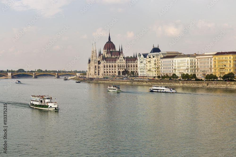 View of Danube River embankment in Budapest, Hungary