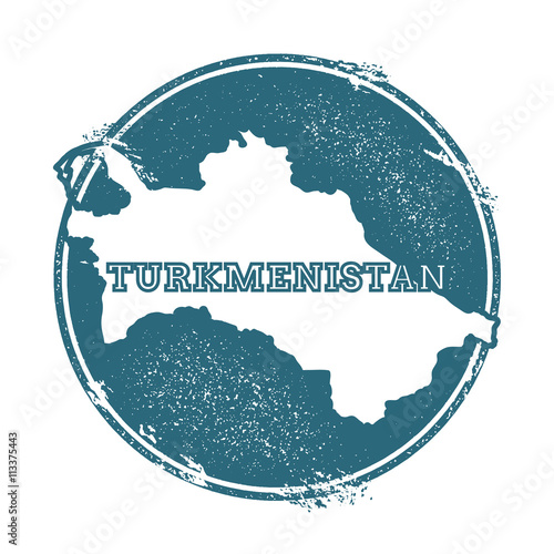 Grunge rubber stamp with name and map of Turkmenistan, vector illustration. Can be used as insignia, logotype, label, sticker or badge of the country.