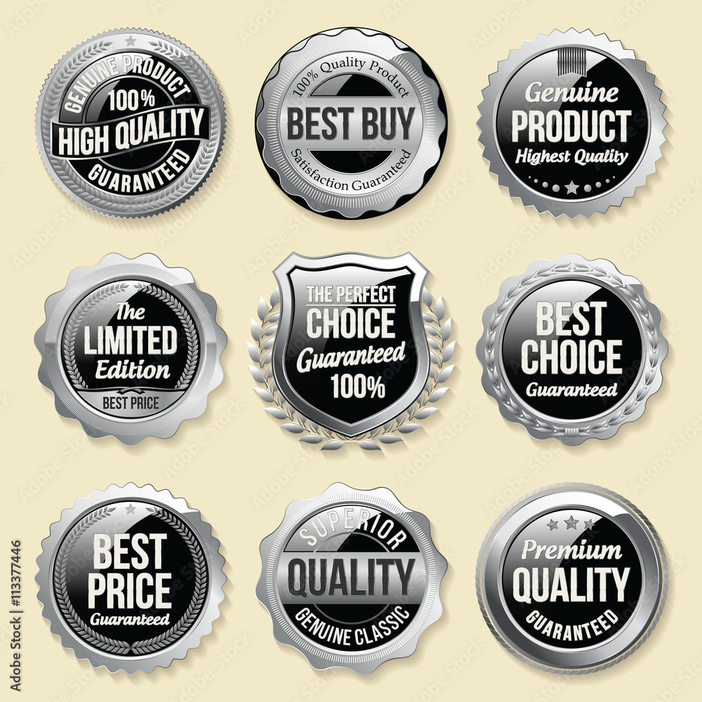Silver Shiny Luxury Badge. Luxury Set. Best Choice. Best Price. Limited Edition.