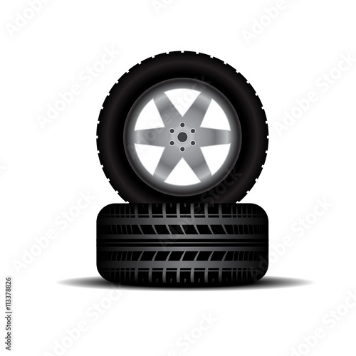Truck tires with wheels and shadow