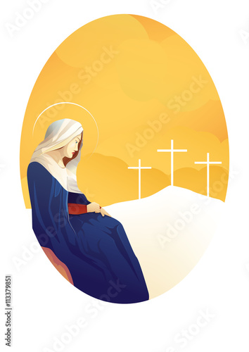 Mary and Jesus on the cross background