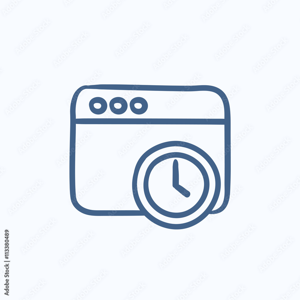 Browser window with clock sign sketch icon. Browser window with clock sign sketch icon.