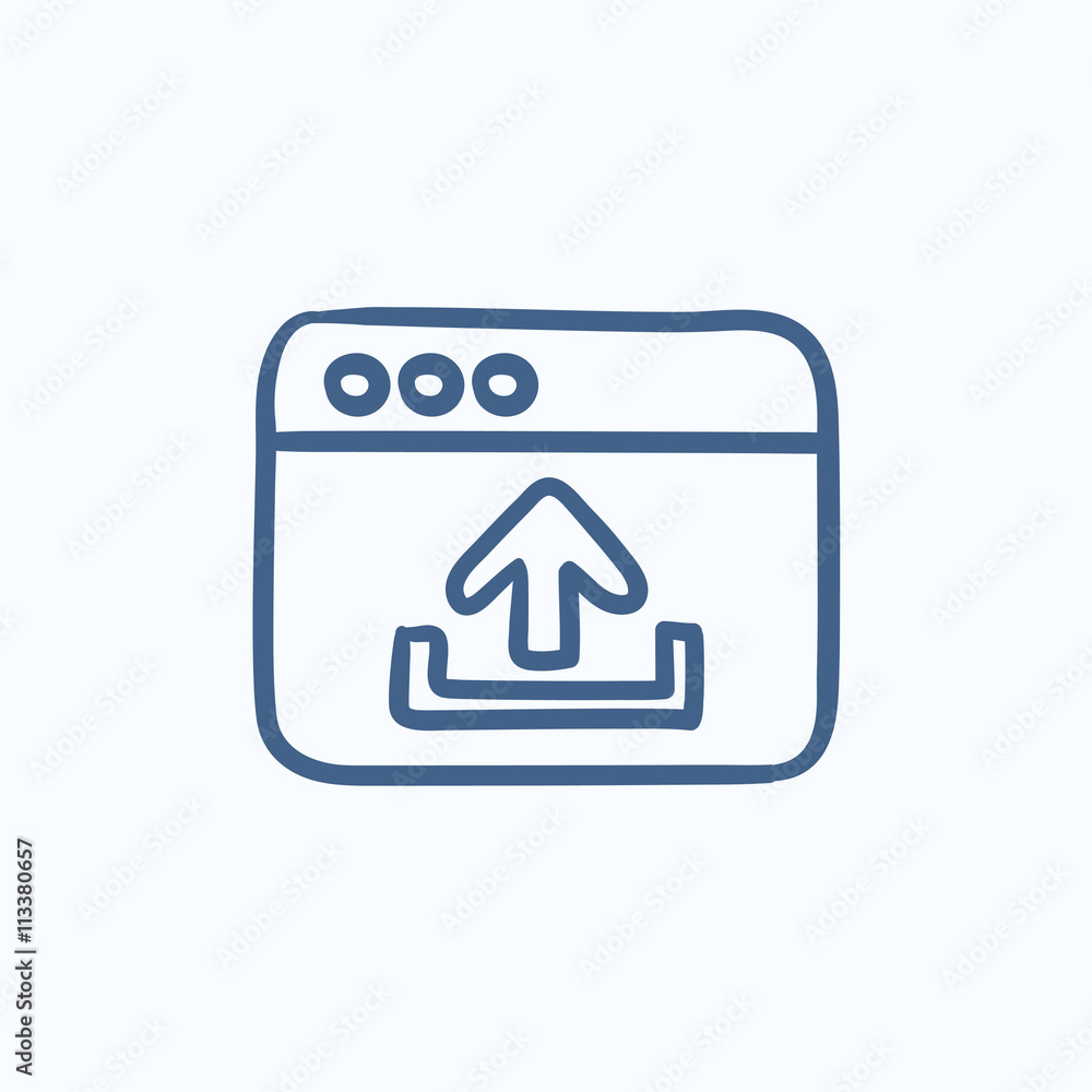 Browser window with upload sign sketch icon. Browser window with upload sign sketch icon.