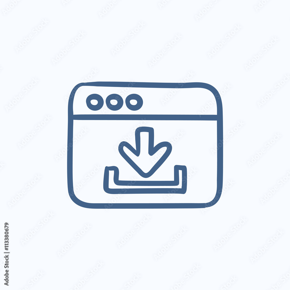 Browser window with download sign sketch icon. Browser window with download sign sketch icon.
