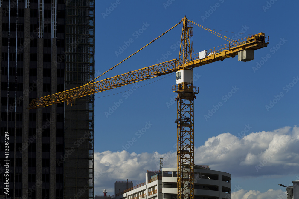 Tower crane on the background of the building is building Tower crane on the background of the building is building
