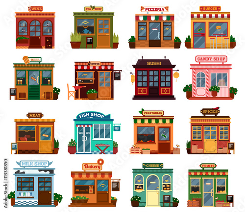 Collection exterior view of shop buildings