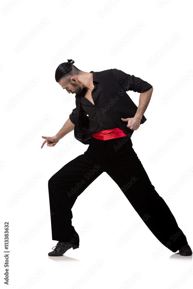Man dancer dancing spanish dances isolated on white