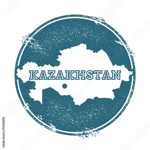 Grunge rubber stamp with name and map of Kazakhstan, vector illustration. Can be used as insignia, logotype, label, sticker or badge of the country.