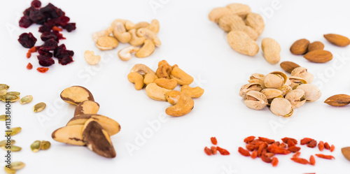 Different nuts on white background