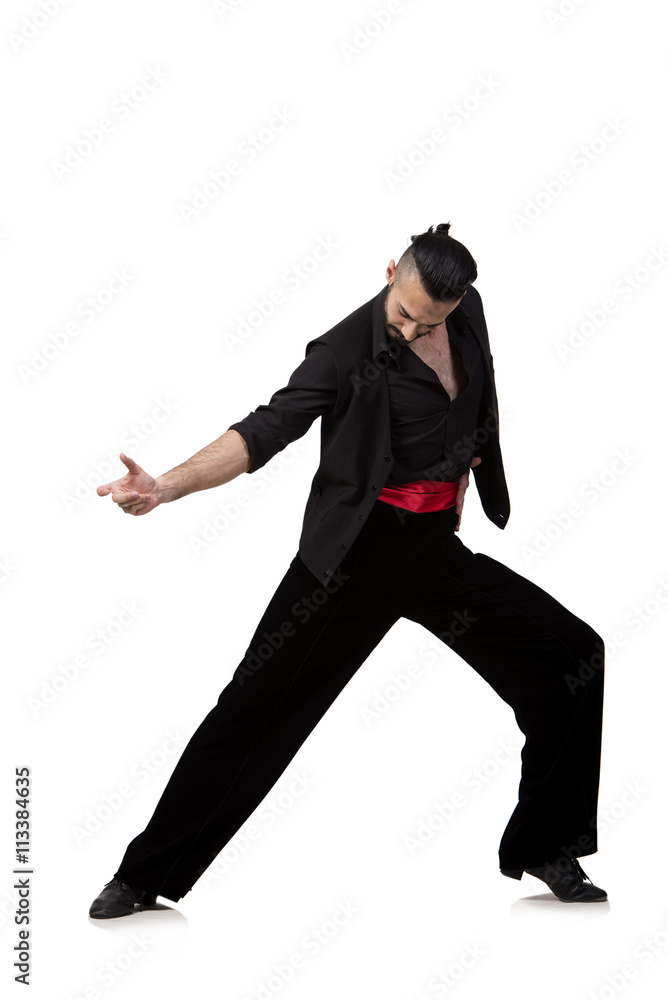 Man dancer dancing spanish dances isolated on white