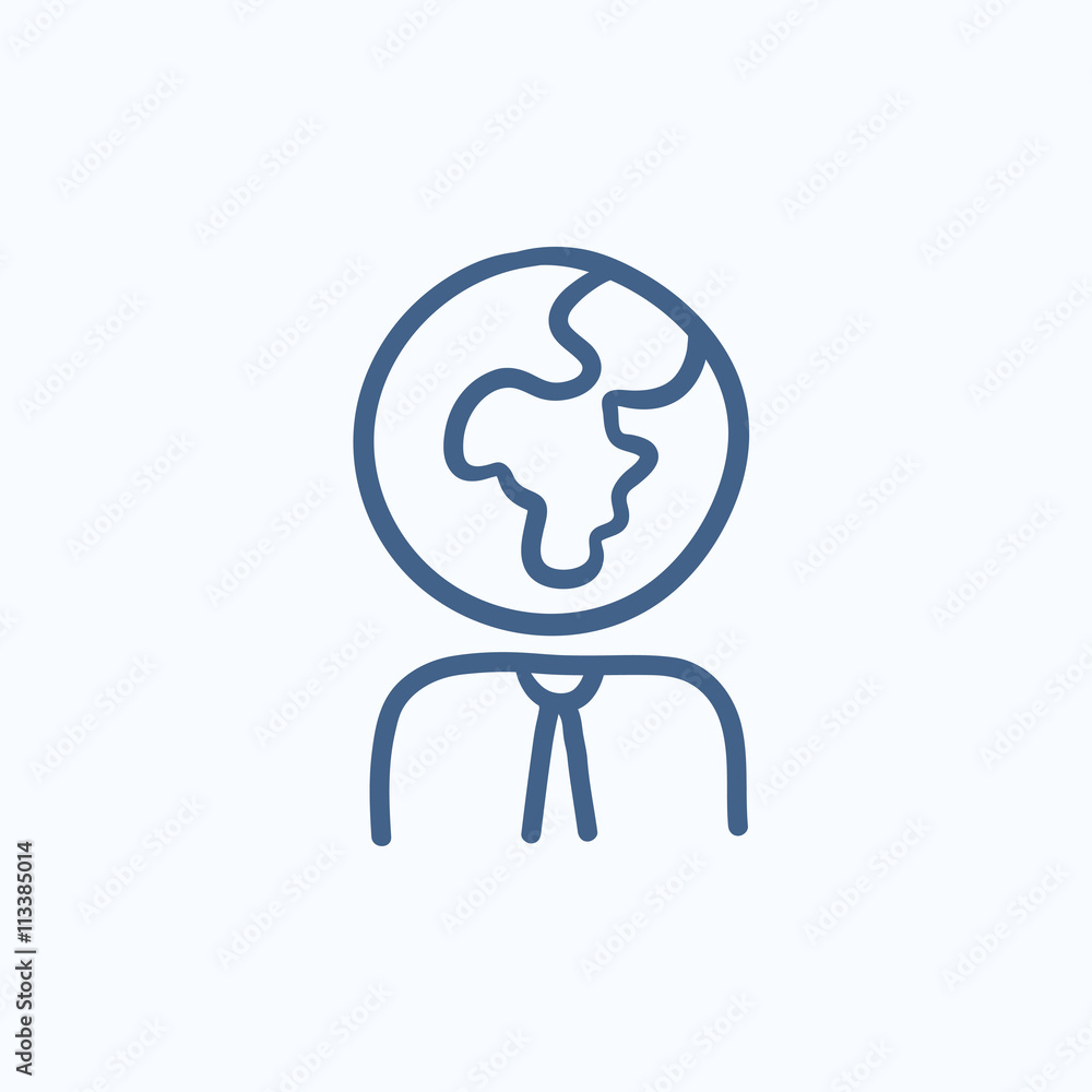 Human with globe head sketch icon. Human with globe head sketch icon.