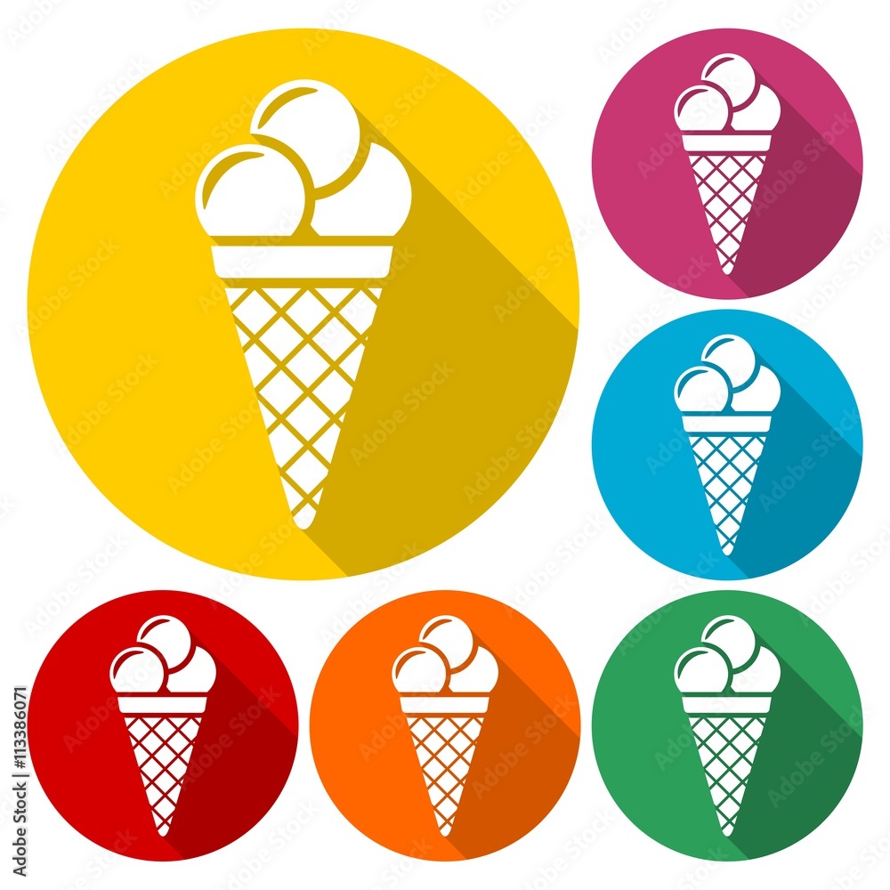 Ice Cream, Vector Illustration, Icons set with long shadow