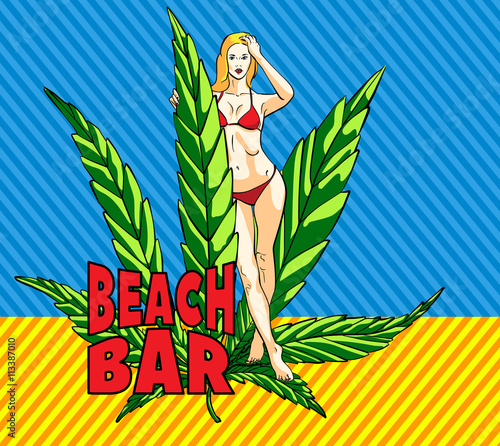 Woman swimsuit vector with marijuna leafs