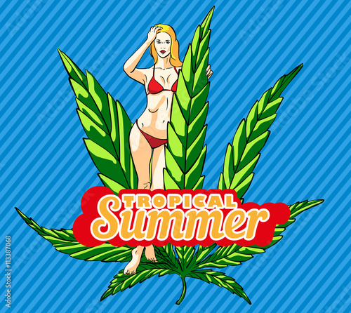 Woman swimsuit vector with marijuna leafs