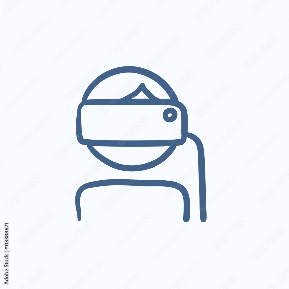 Man wearing virtual reality headset sketch icon. Man wearing virtual reality headset sketch icon.