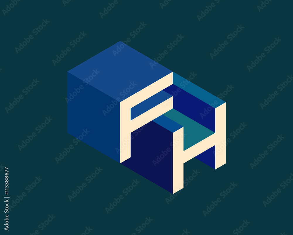 FH isometric 3D letter logo. three-dimensional stock vector alphabet font typography design. FH isometric 3D letter logo. three-dimensional stock vector alphabet font typography design.