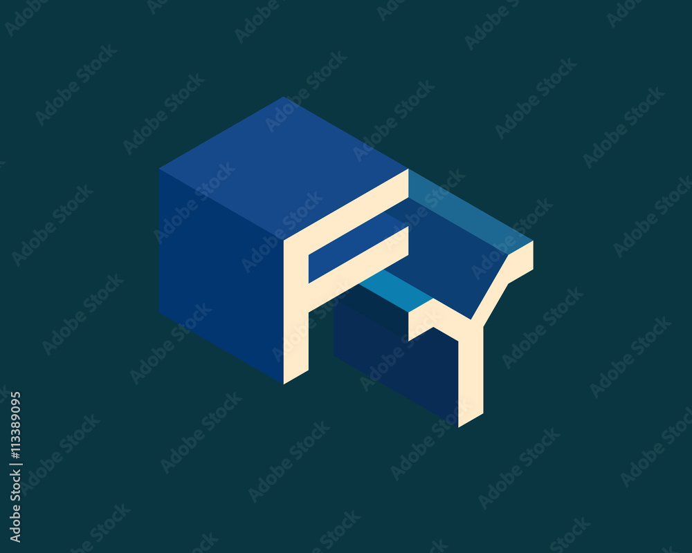 FY isometric 3D letter logo. three-dimensional stock vector alphabet font typography design. FY isometric 3D letter logo. three-dimensional stock vector alphabet font typography design.
