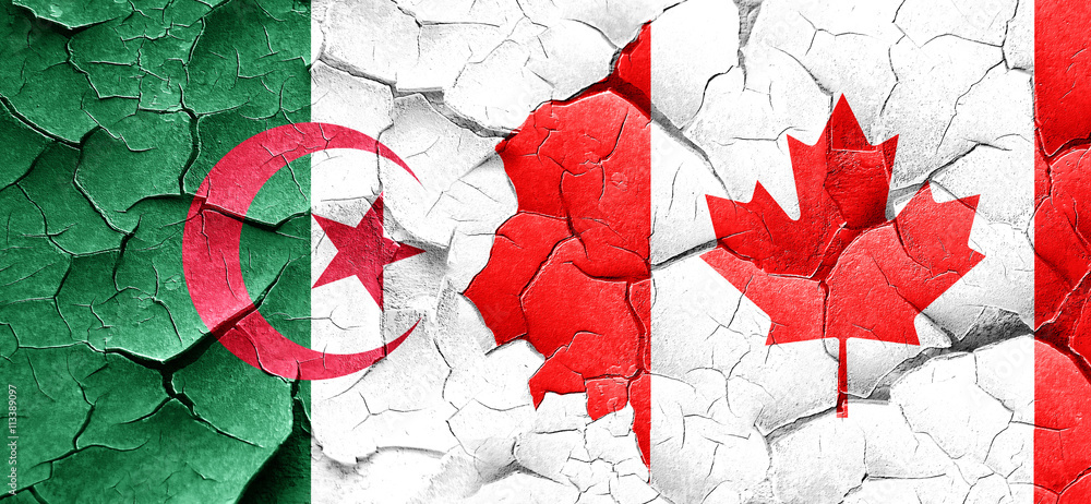 algeria flag with Canada flag on a grunge cracked wall