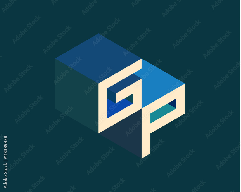 GP isometric 3D letter logo. three-dimensional stock vector alphabet font typography design.