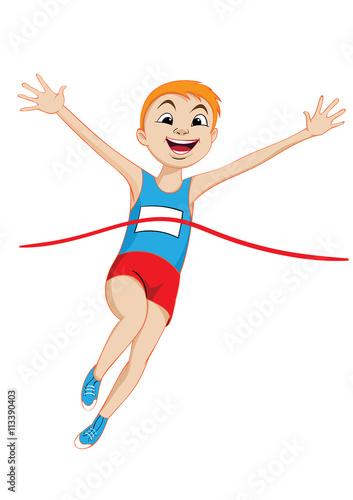 The blue boy running finish