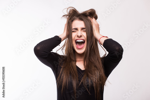 Konstfotografi Scream young girl on white background