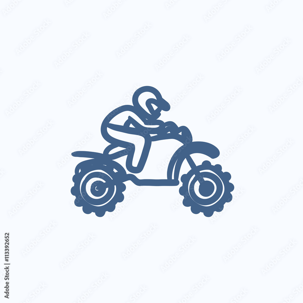 Man riding motocross bike sketch icon.