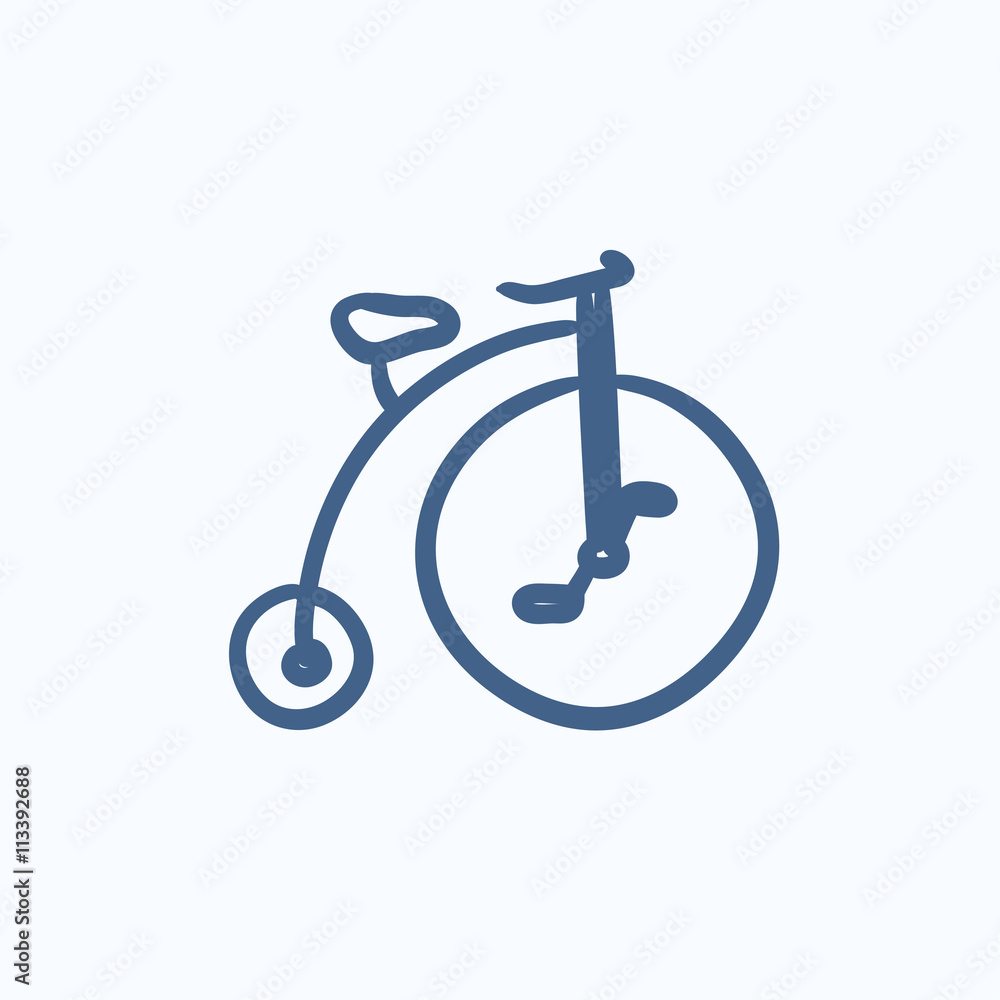 Old bicycle with big wheel sketch icon. Old bicycle with big wheel sketch icon.