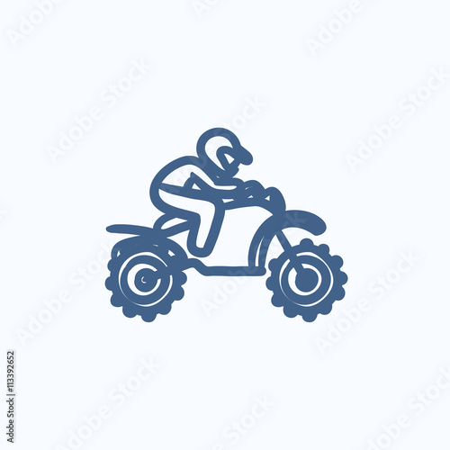 Man riding motocross bike sketch icon.
