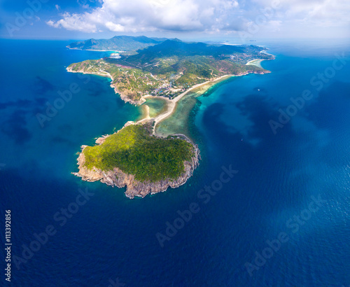 Panoramic aerial tropical island view Koh Phangan Thailand