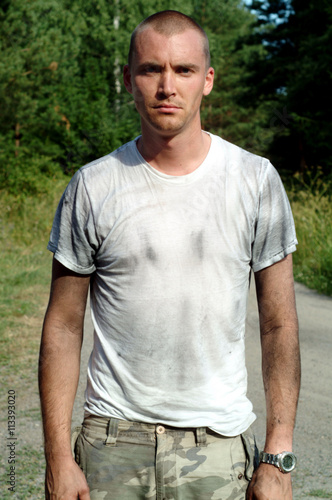 Man with filthy clothes