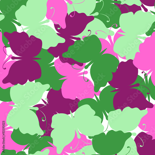 Butterfly colored seamless vector pattern