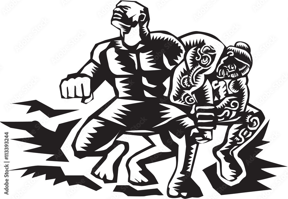 Tiitii Wrestling God of Earthquake Woodcut Tiitii Wrestling God of Earthquake Woodcut