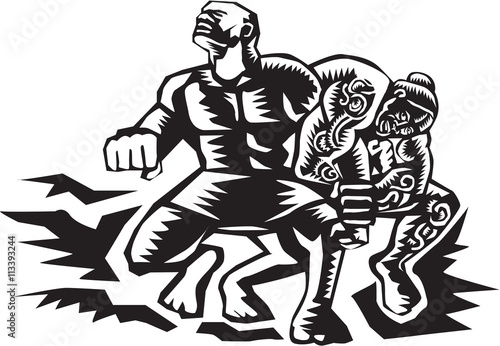 Tiitii Wrestling God of Earthquake Woodcut