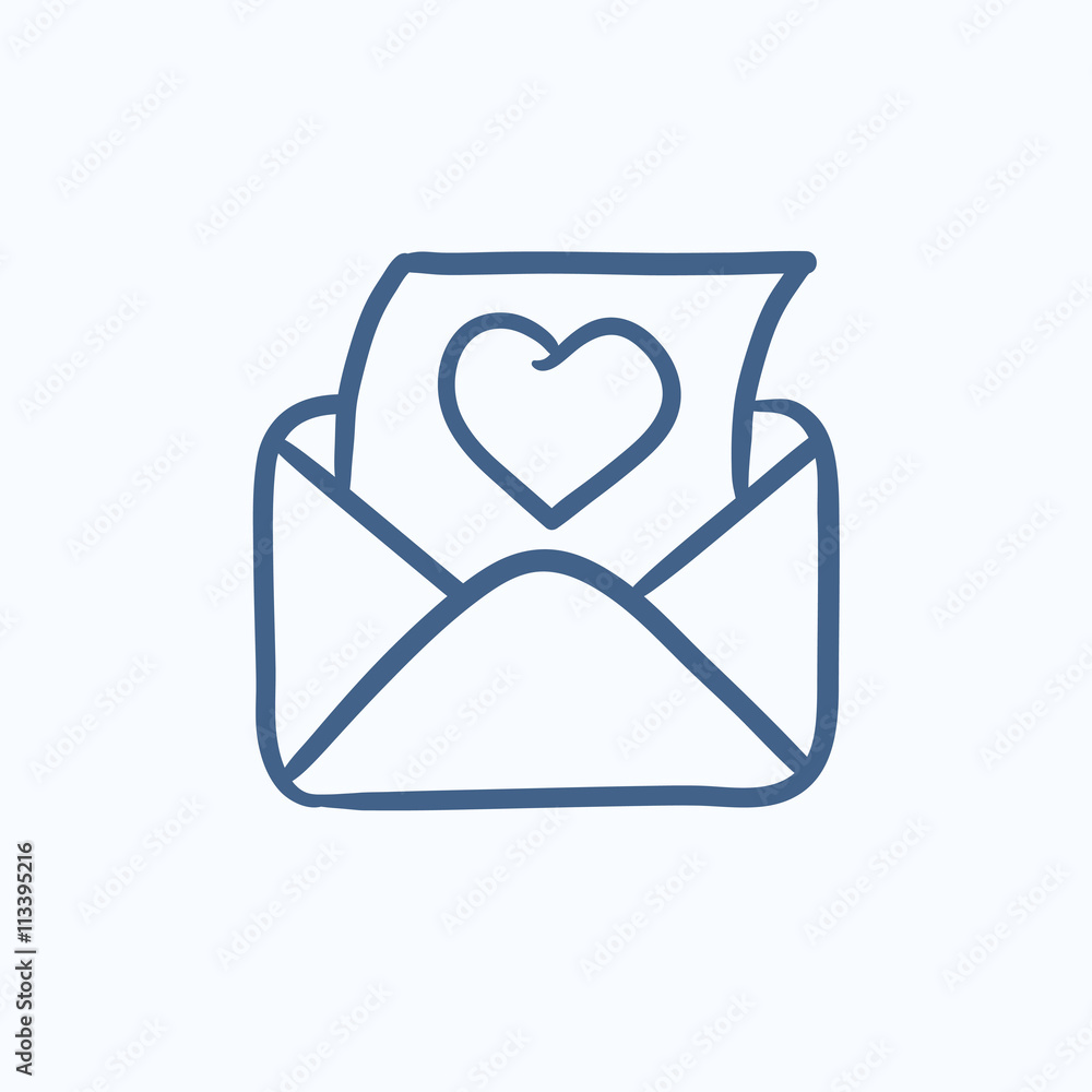 Open envelope with heart sketch icon. Open envelope with heart sketch icon.