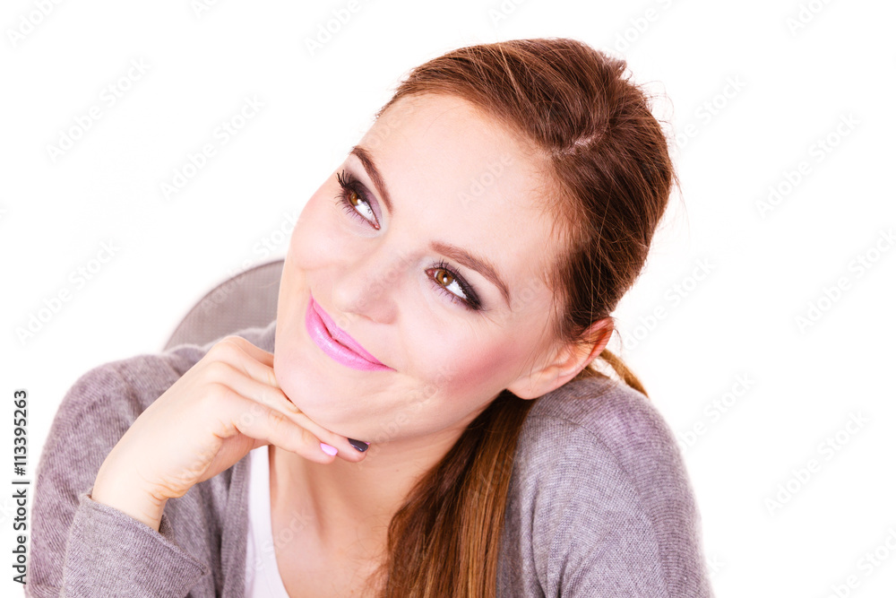 Woman sitting at desk in office and dreaming Woman sitting at desk in office and dreaming