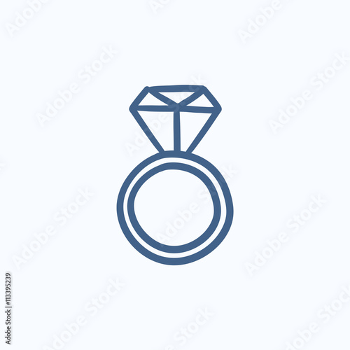 Engagement ring with diamond sketch icon.