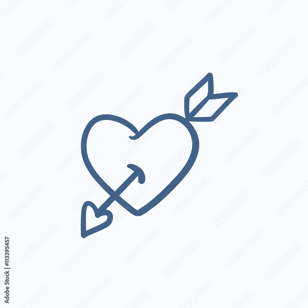 Heart pierced with arrow sketch icon. Heart pierced with arrow sketch icon.