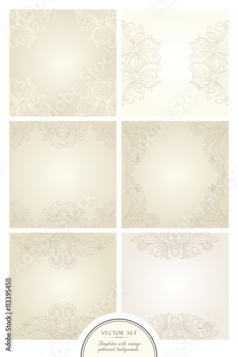 Set of vector templates with vintage patterned backgrounds