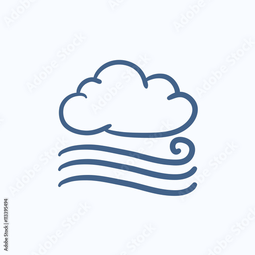 Windy cloud sketch icon.