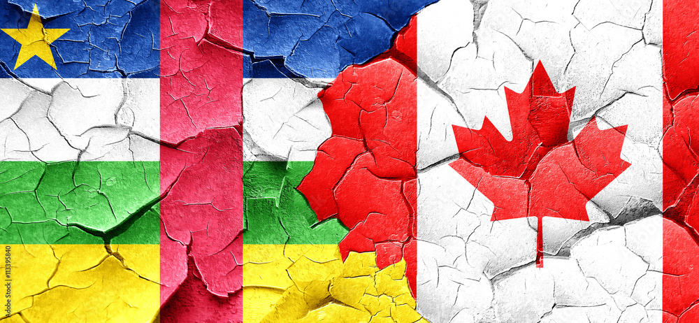 Central african republic flag with Canada flag on a grunge crack