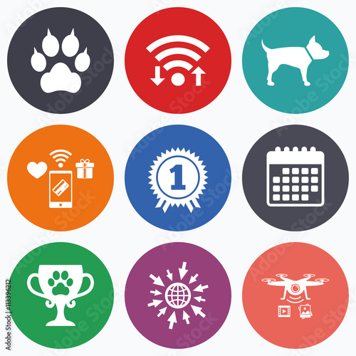 Pets icons. Cat paw with clutches sign.